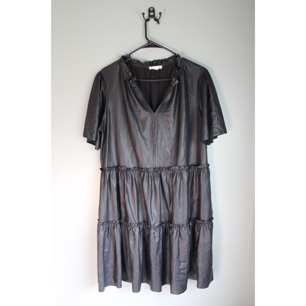 First Love Black Faux Leather Short Sleeve Dress Womens Large